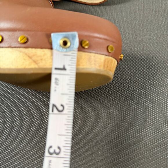 Veronica Beard Hendrix Clogs Brown Leather Chunky Platform Wooden Heel Size 7.5M - Picture 6 of 13